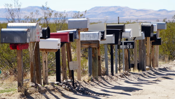 Row of mailboxes in rural area